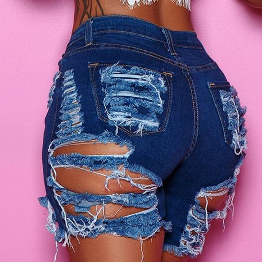 Ripped High Waist Denim Shorts