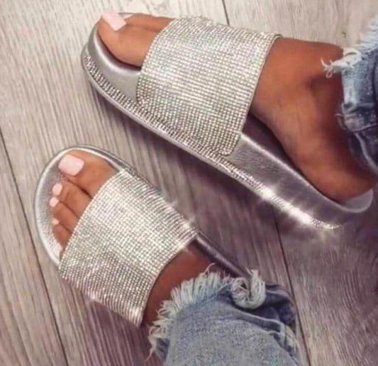 Crystal Diamond Slides With Trim Sandals