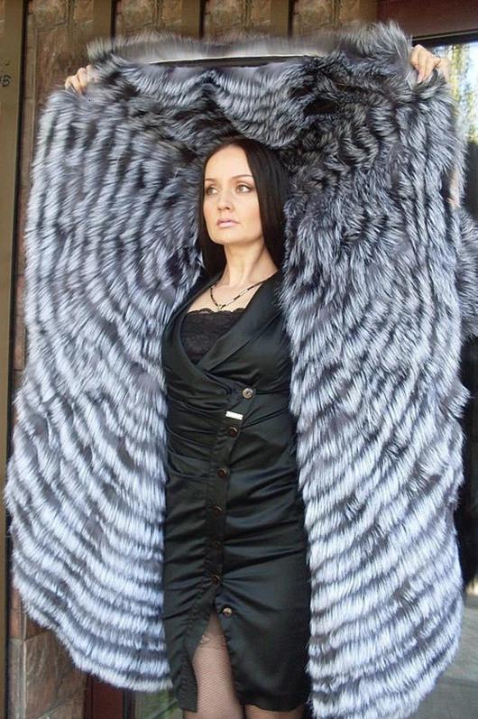 Real Silver Fox Fur With Big Collar Long Loose Coats (Plus Size S-8XL)
