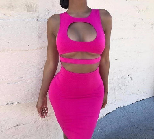 Hollow out Belly Strap Tank Bodycon Dresses