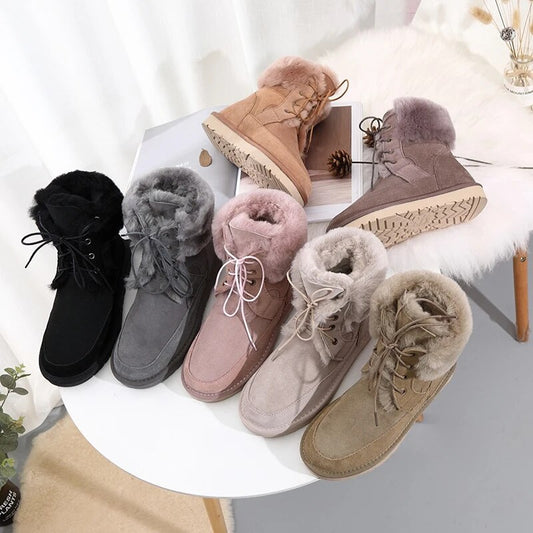 Genuine Leather Waterproof Boots Real Fur