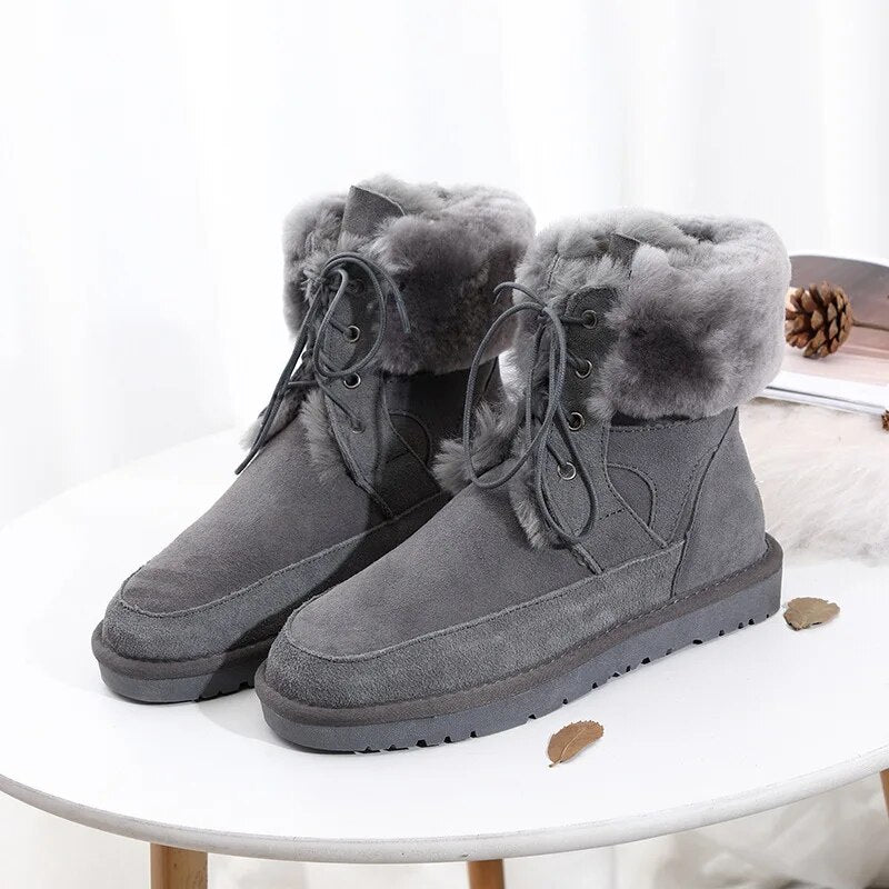 Genuine Leather Waterproof Boots Real Fur