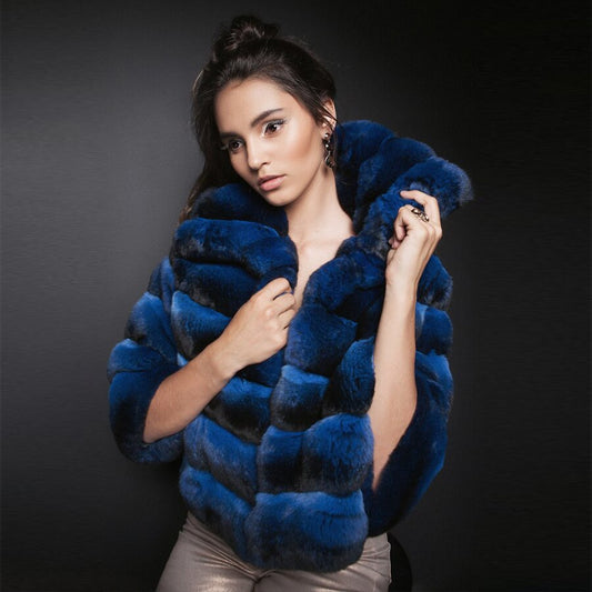 Rex Rabbit Fur Big Turndown Collar Coat