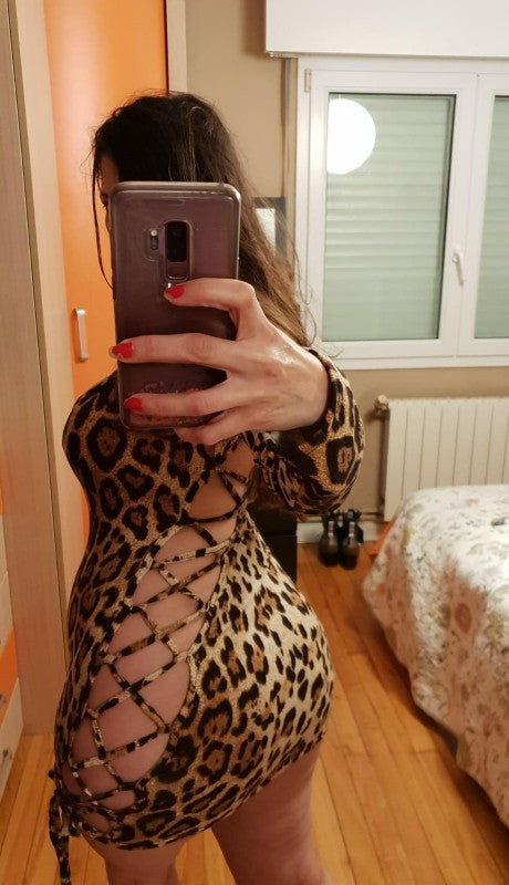 Backless Leopard Bandage Bodycon Mini Dress