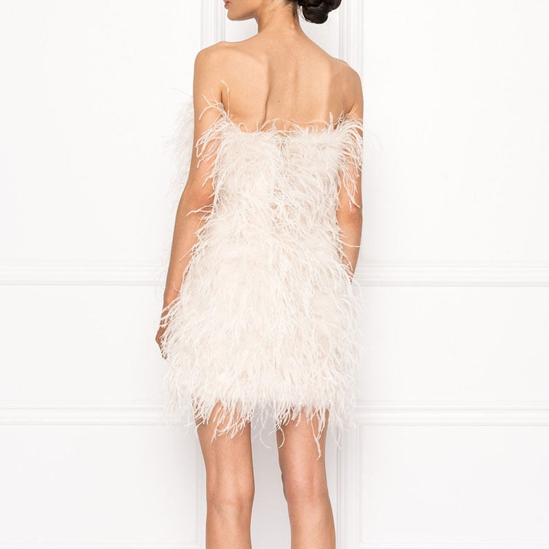 Ostrich Feather Tube Mini Dresses