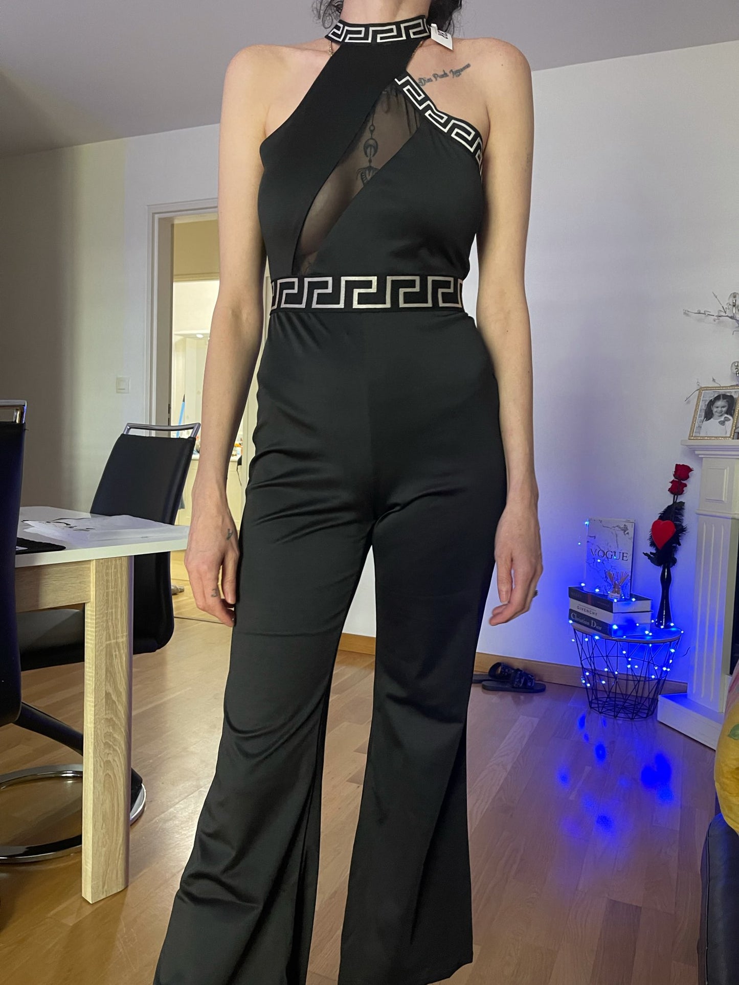 O Neck Sleeveless Mesh Chest Jumpsuits