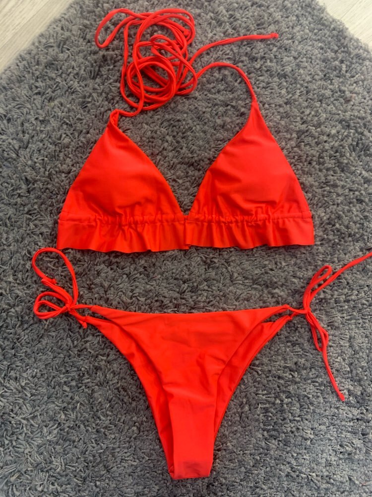 Ruffles String Cross Tie Micro Bikinis