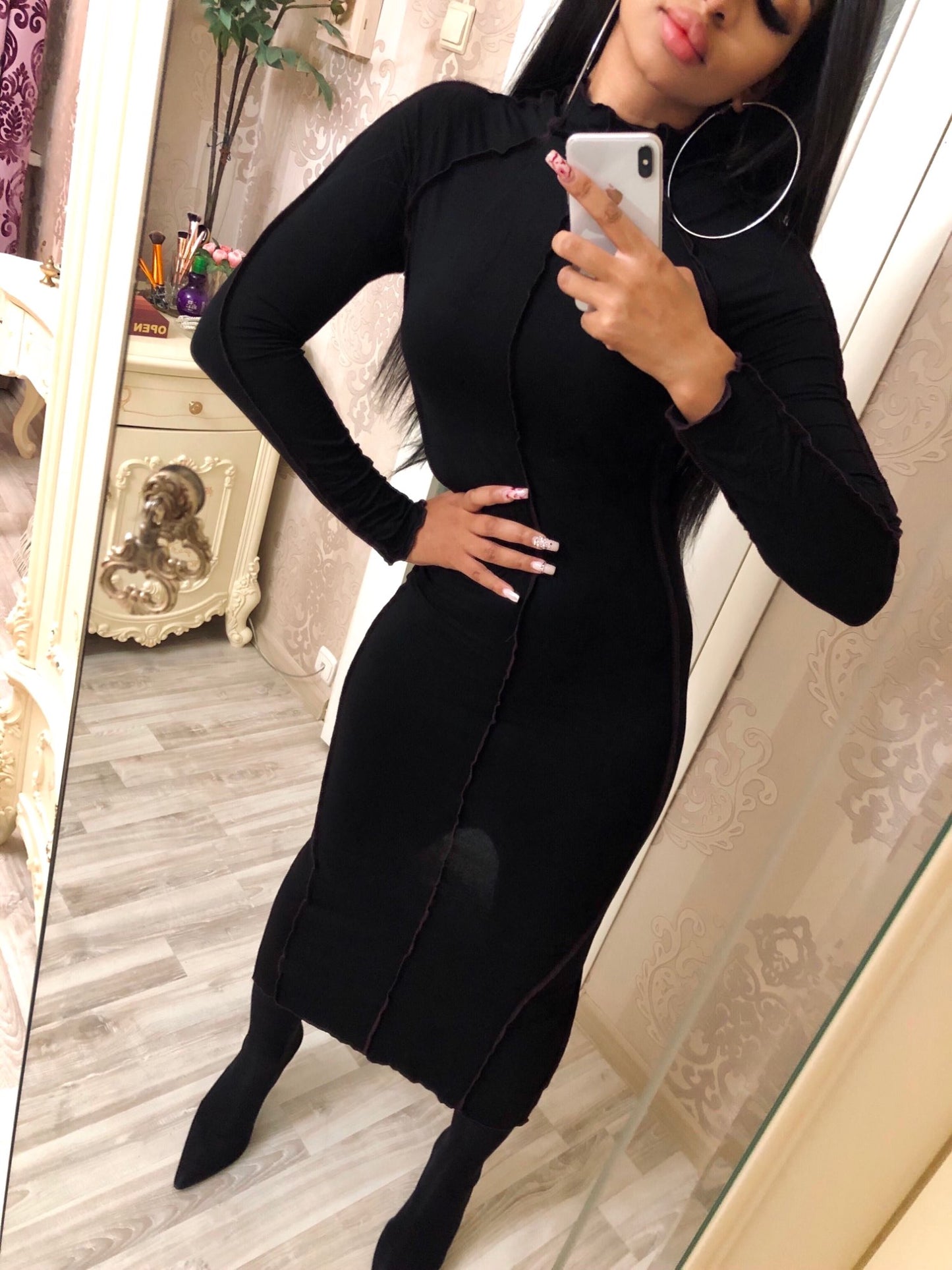 Black Turtleneck Long Sleeve Maxi Dress