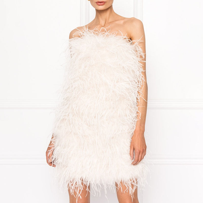 Ostrich Feather Tube Mini Dresses