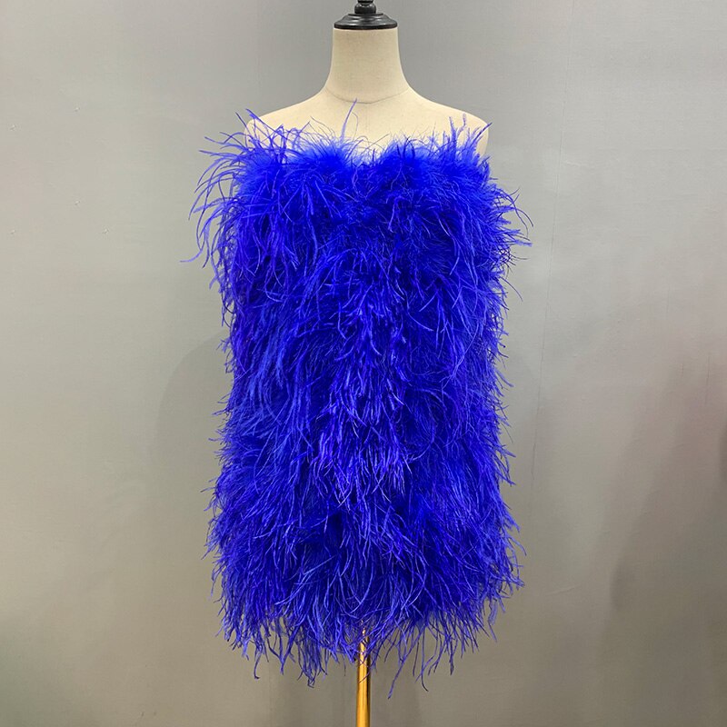 Ostrich Feather Tube Mini Dresses