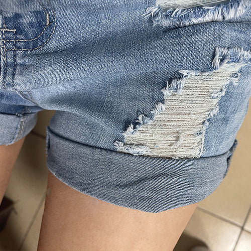 Leg Cuff Ripped Jean Shorts