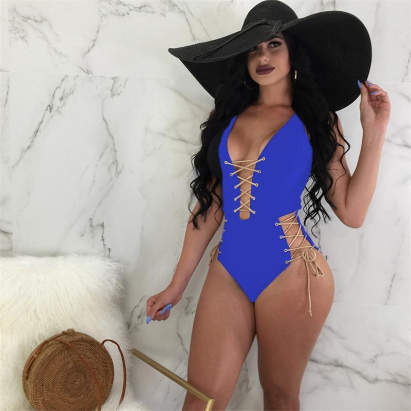 Side Waist Tie Lace Up Hollow One Piece Swimsuits