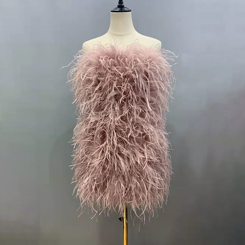 Ostrich Feather Tube Mini Dresses