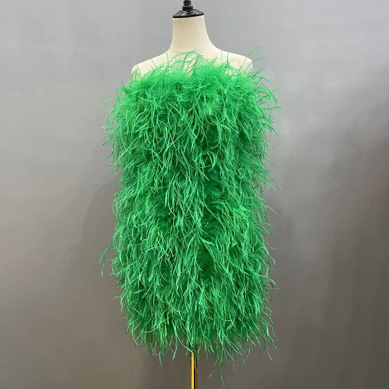 Ostrich Feather Tube Mini Dresses