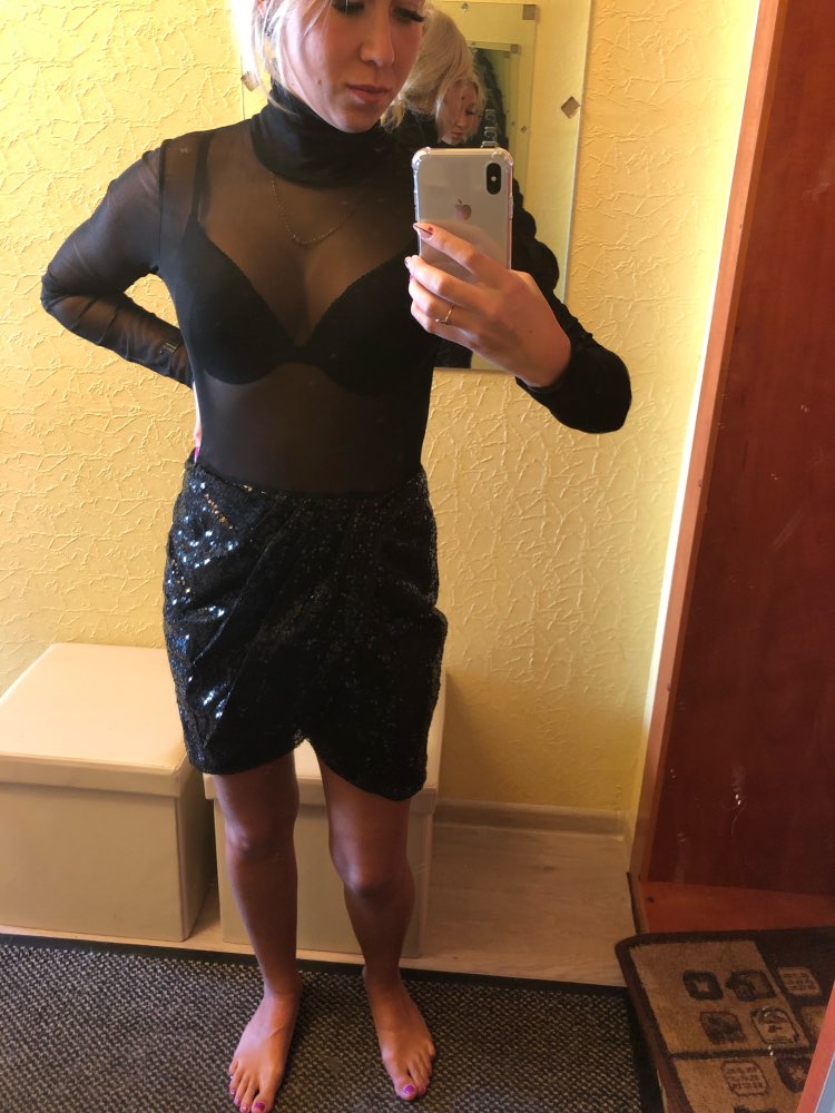Transparent Mesh Sequin Mini Black Dress