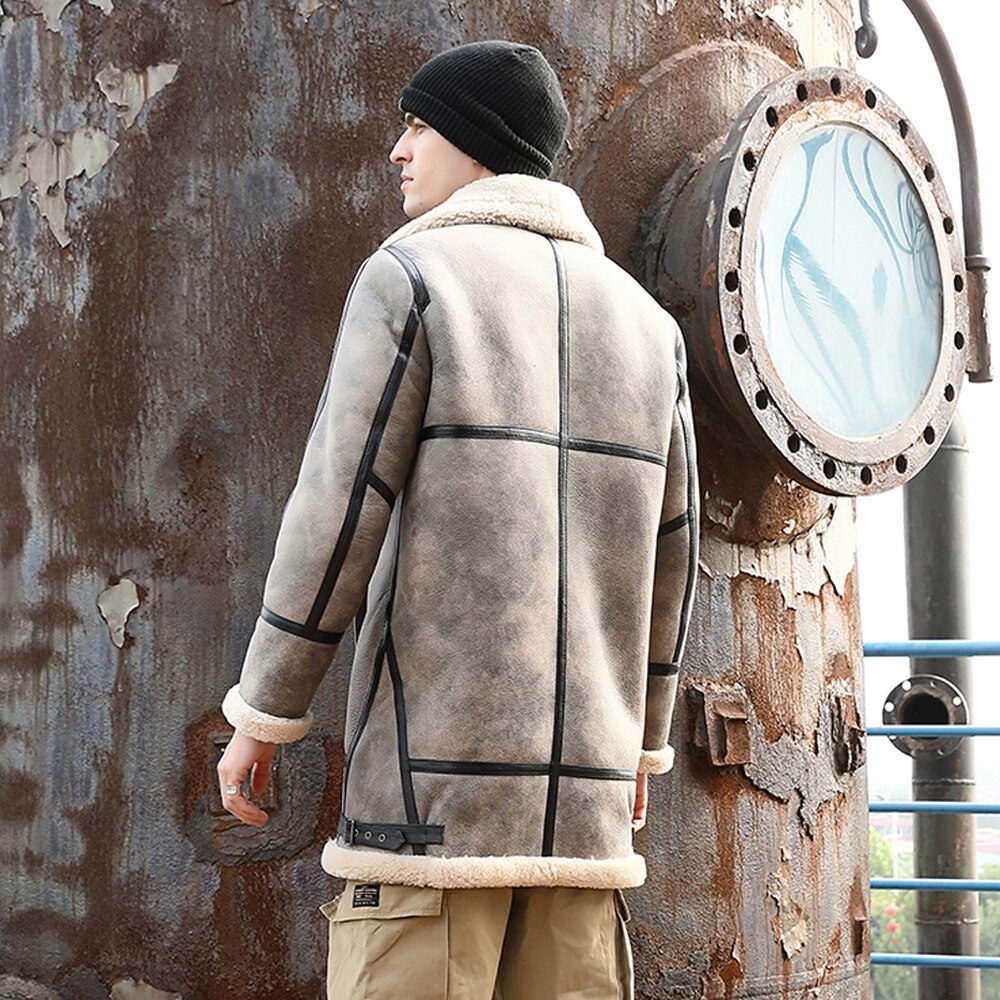 Genuine Leather Sheepskin Stone Brown Slim Fur Coats