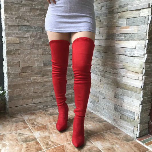 Suede Thigh High Stretch High Heel Boots (Multi-Colors)