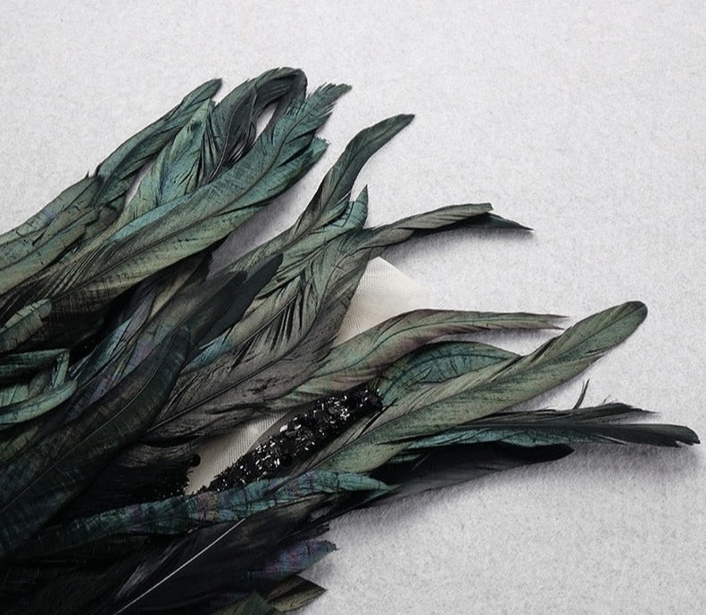 Deep V Feather Sequin Sleeveless Slit Long Dress