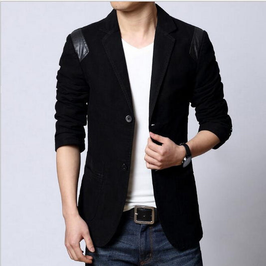 Leather Patchwork Casual Slim Fit Blazer