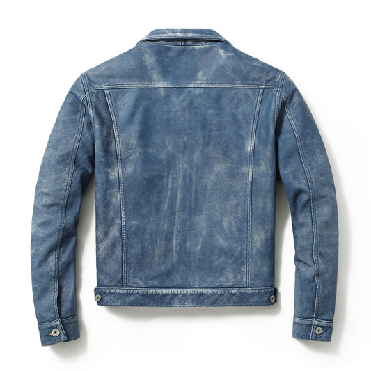 Genuine Leather Jacket Vintage Denim Style