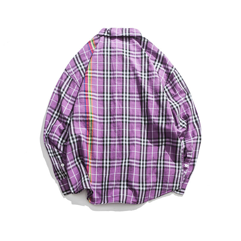 Mix Plaid Pocket Long Sleeve Button-ups