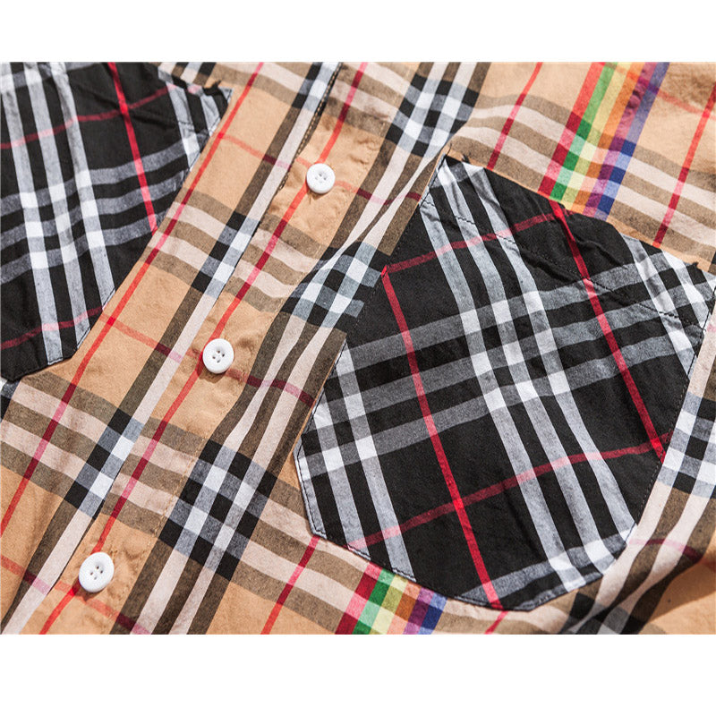 Mix Plaid Pocket Long Sleeve Button-ups
