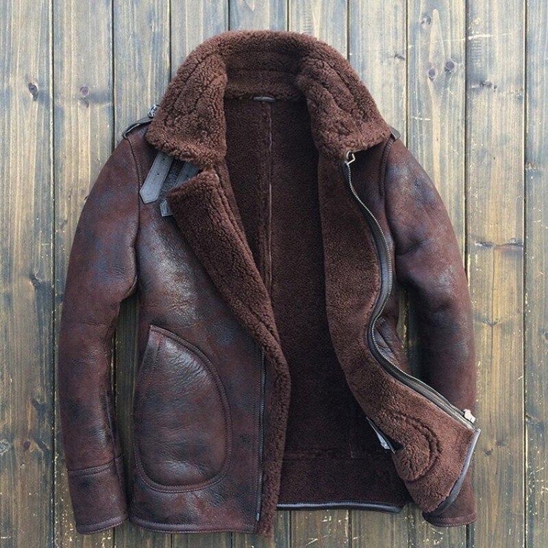 Vintage Genuine Leather Real Sherling Fur Lining Aviator Coats