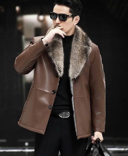Genuine Leather Coats Real Fur Faux Fur Lining