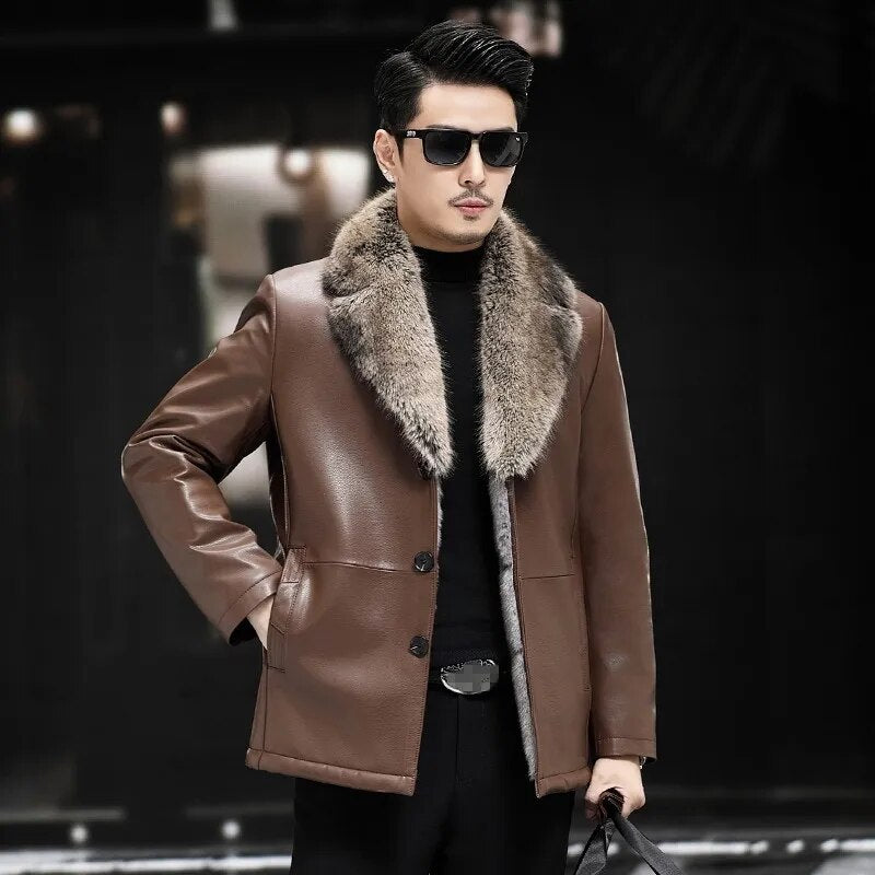 Genuine Leather Coats Real Fur Faux Fur Lining