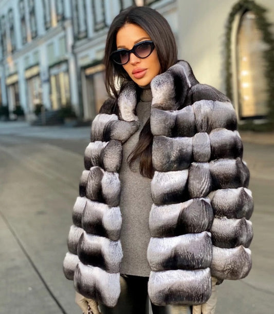 Chinchilla Color Real Rabbit Fur Coats