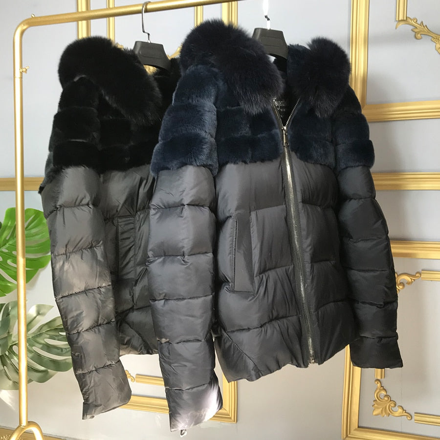 Rabbit Fur & Fox Fur Parka Down Bubble Coats