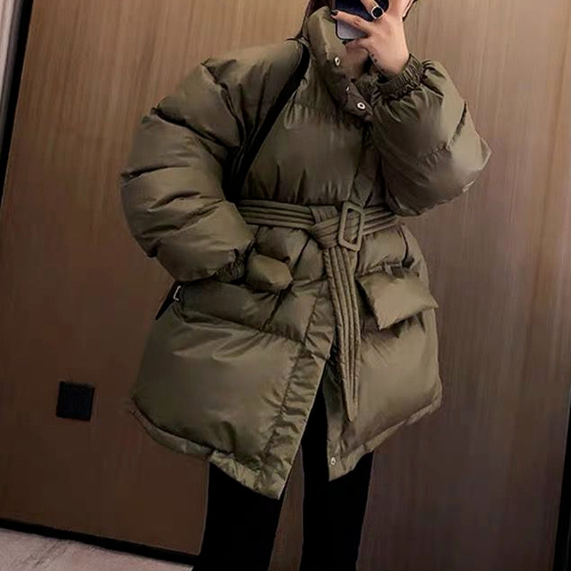 Cotton Down Loose Belt Puffer Jackets