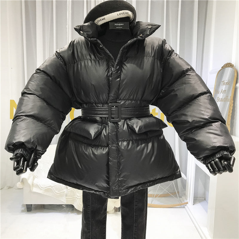 Cotton Down Loose Belt Puffer Jackets