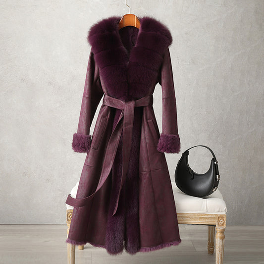 Genuine Leather Real Fur Collar Pea Coats