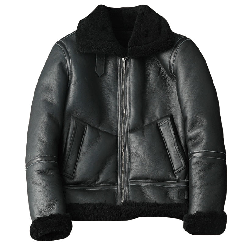 Black Genuine Leather Shearling Jacket