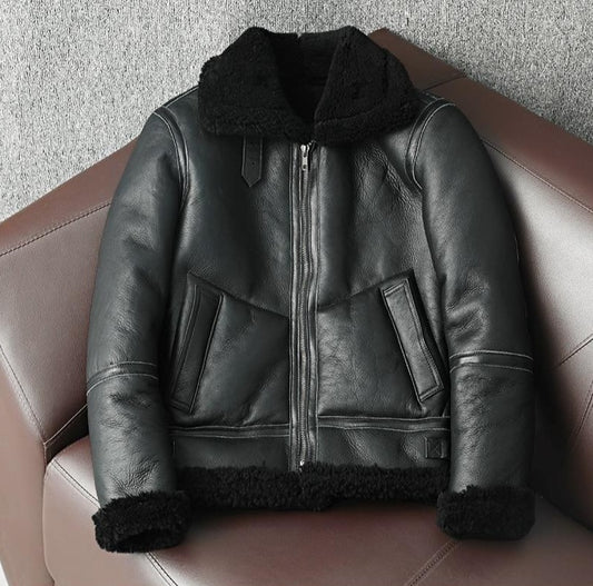 Black Genuine Leather Shearling Jacket