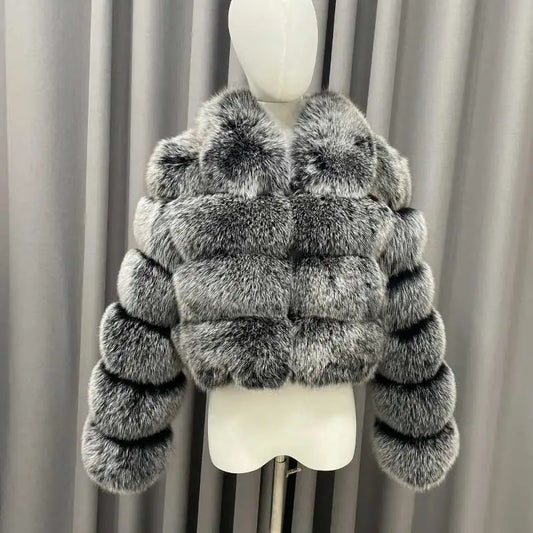 Pattern Real Fox Fur Coats Cropped