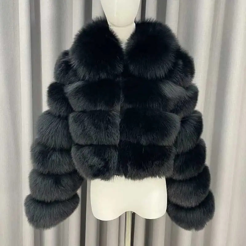 Pattern Real Fox Fur Coats Cropped