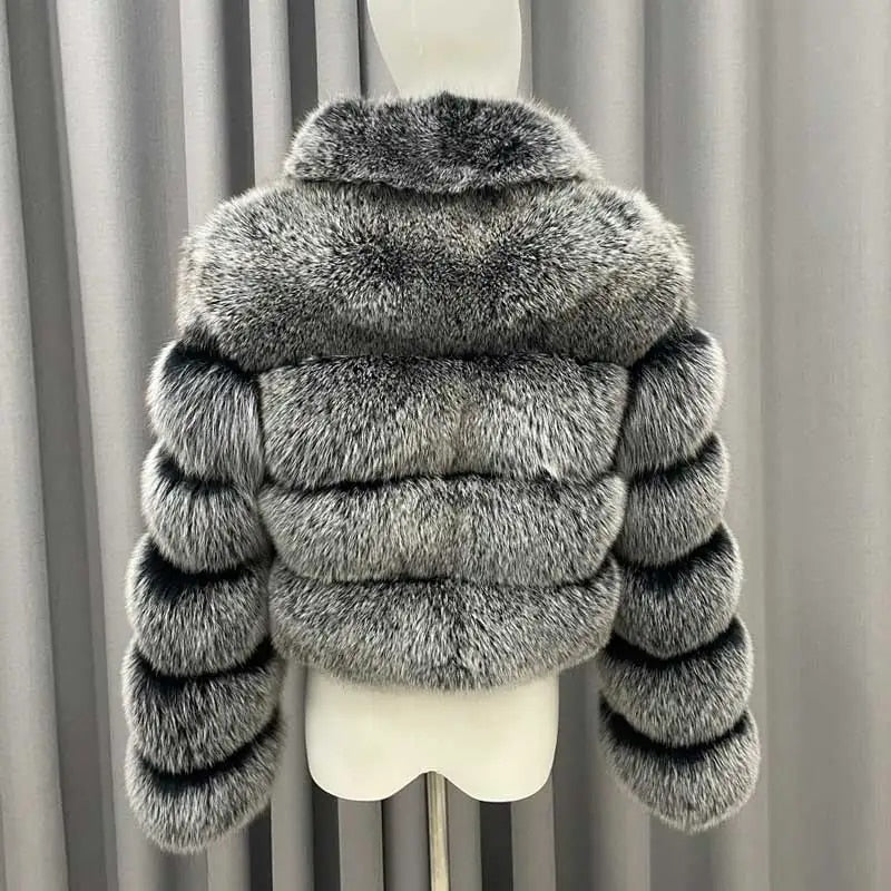 Pattern Real Fox Fur Coats Cropped