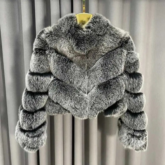 Pattern Cropped Real Fox Fur Coats