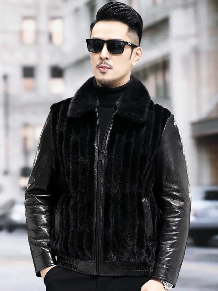 Genuine Leather Down Coat Real Mink Fur