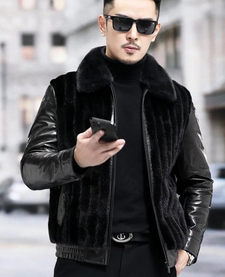 Genuine Leather Down Coat Real Mink Fur