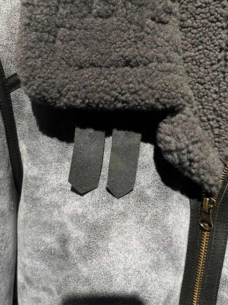 Light Gray Genuine Leather Coats Real Shearling Fur