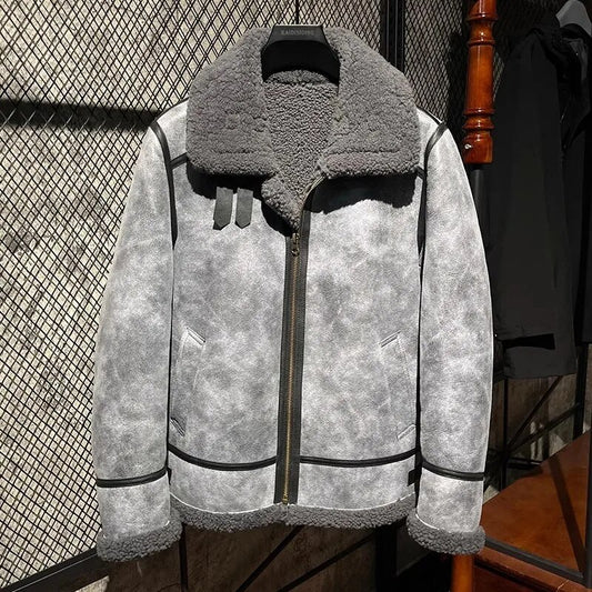 Light Gray Genuine Leather Coats Real Shearling Fur