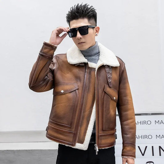 Genuine Leather Coat Real Fur Shearling
