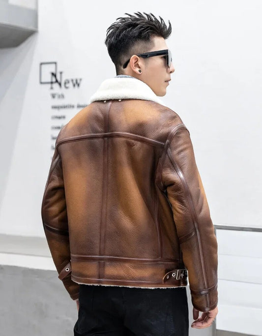 Genuine Leather Coat Real Fur Shearling