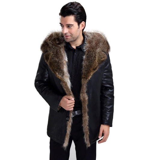 Genuine Leather Real Fox Fur Lining With Fur Collar Overcoat