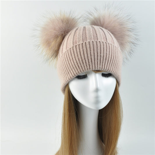 Real Fur Double Pom Pom Beanies (Multi-Colors)