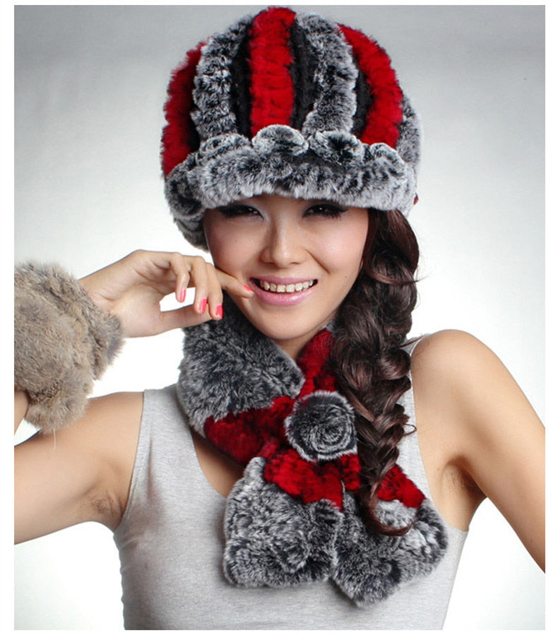 Rex Rabbit Fur Knitted Caps