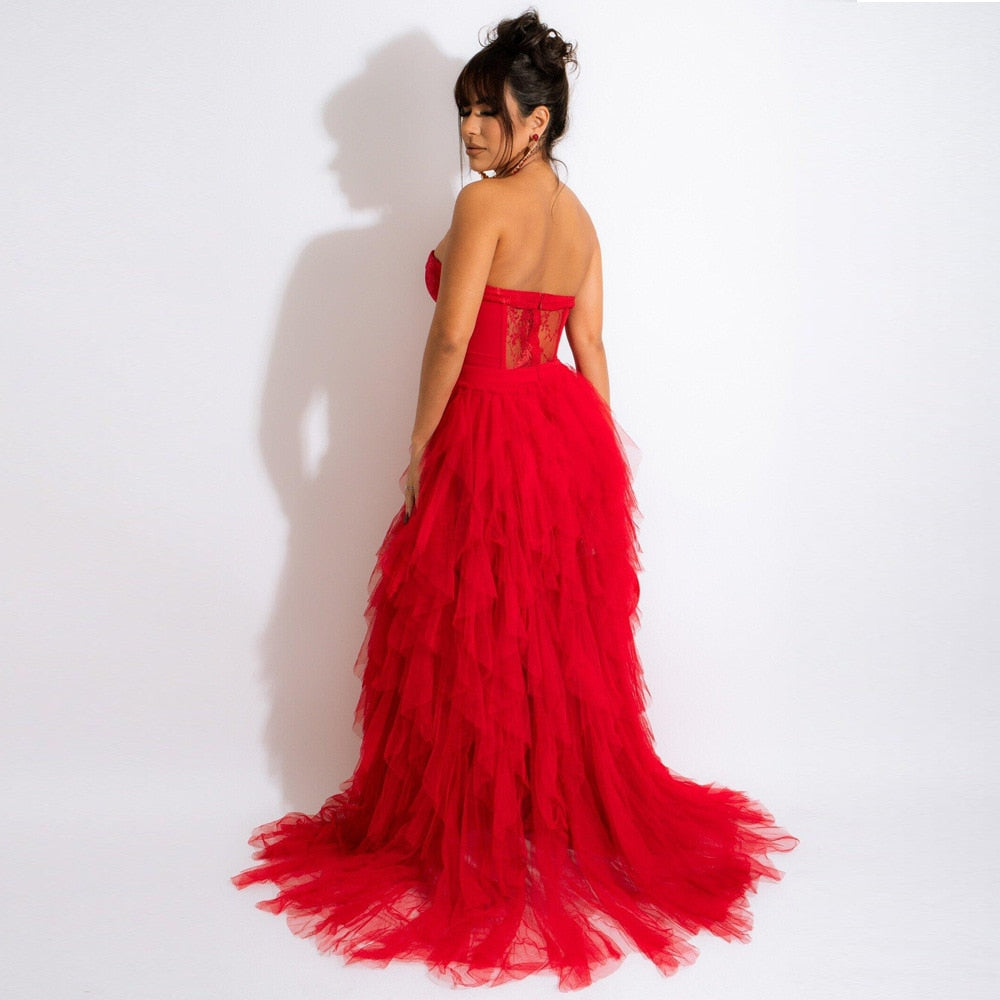 Lace Mesh Corset Maxi Dresses